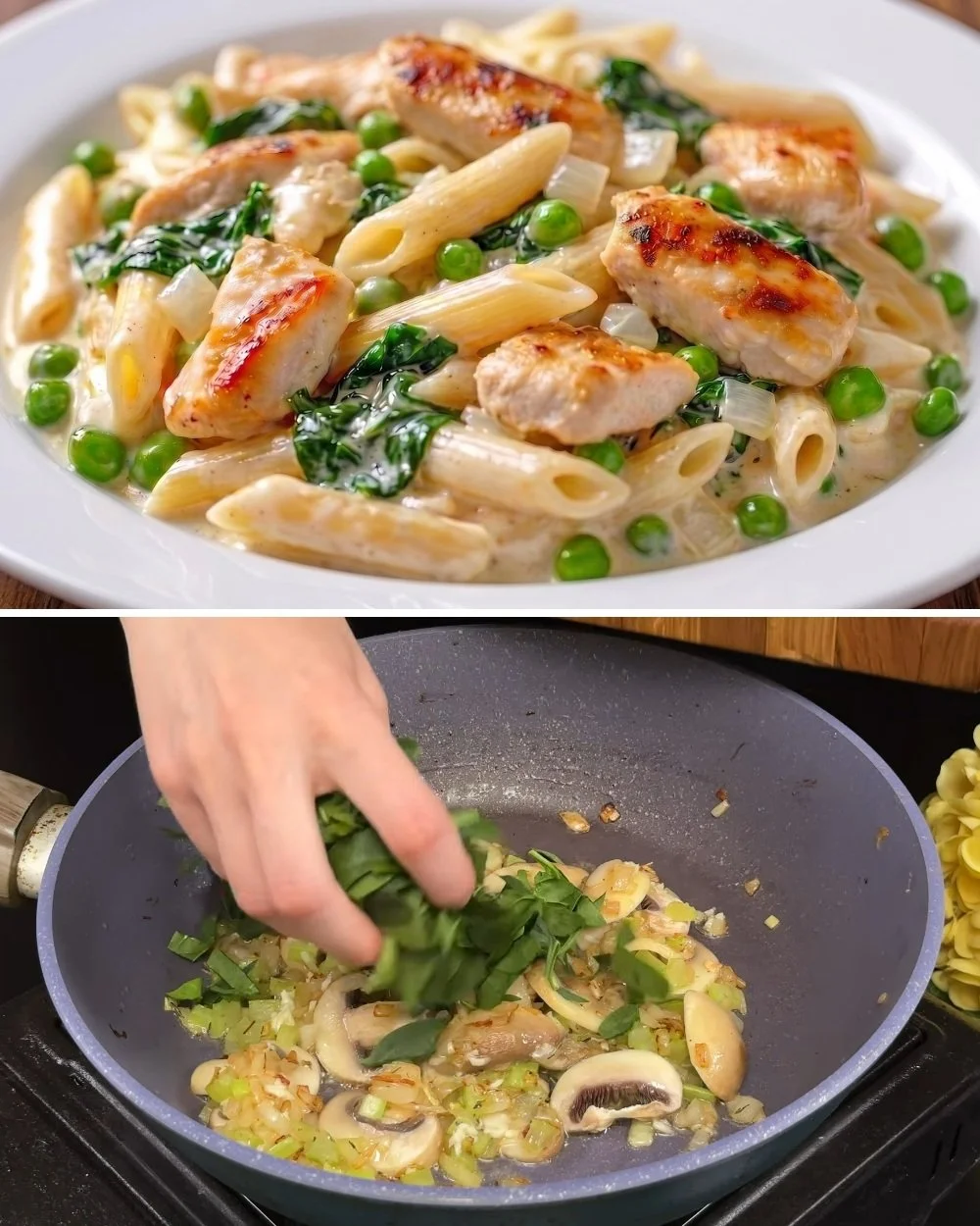 Heerlijk bord met Pasta met Kip uit een eenvoudig recept.