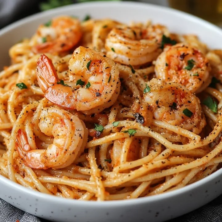 Pittige garnalenpasta voor een snelle maaltijd met garnalen en kruiden