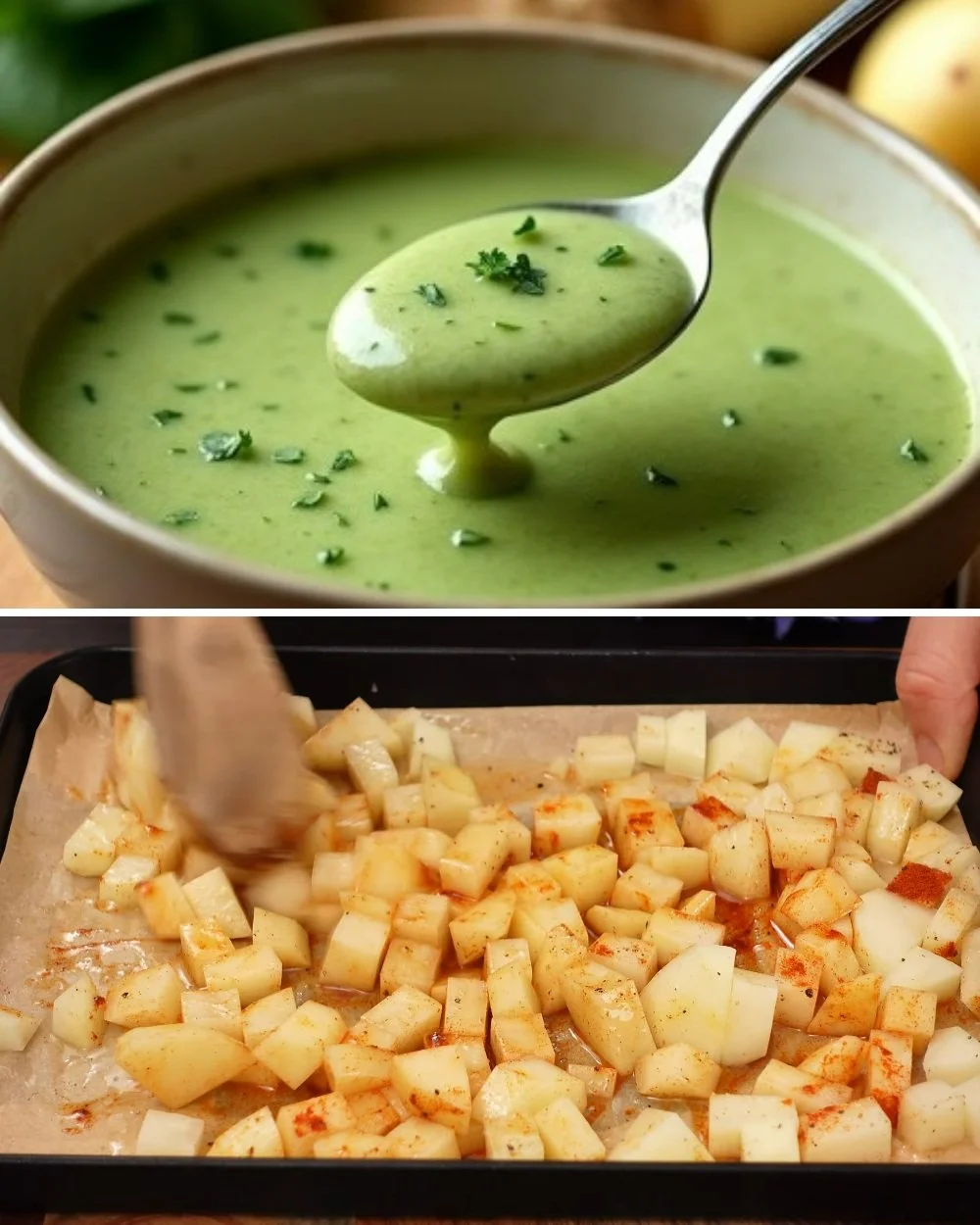 Eenvoudig recept voor prei- en spinaziesoep met verse ingrediënten