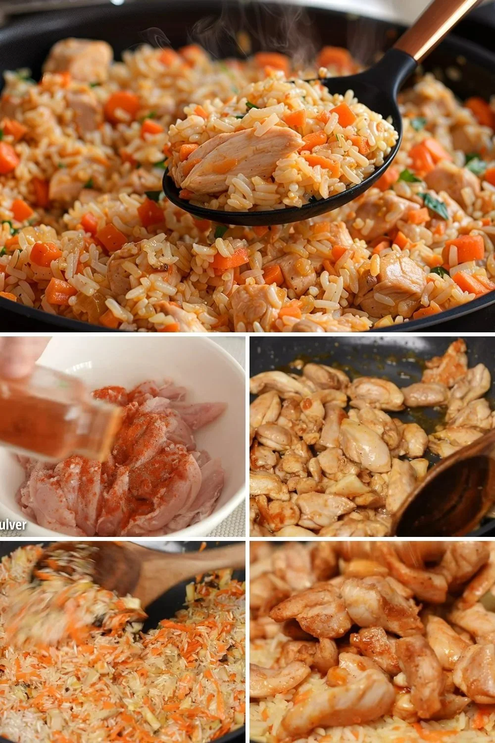 Rijst met kip op een bord, een eenvoudig en smakelijk recept