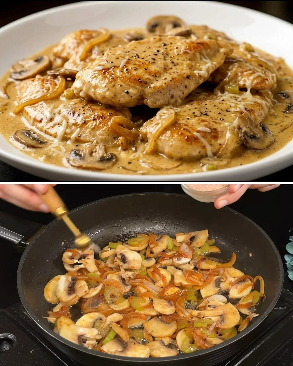 Romige champignonsaus met kip recept