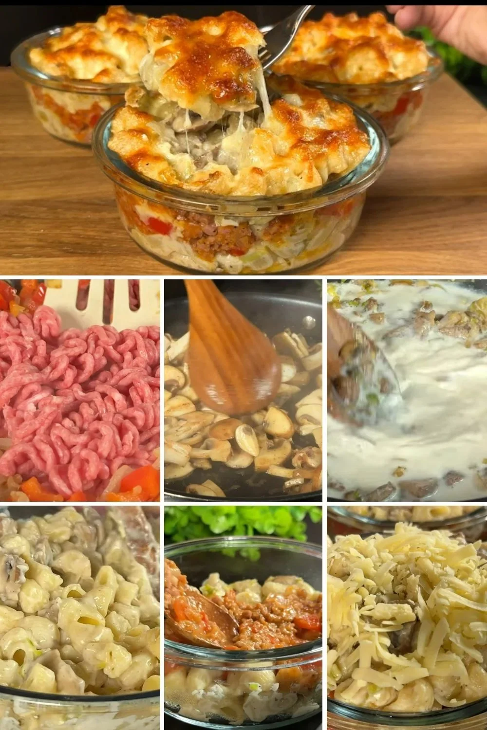 Romige pasta en gehakt ovenschotel uit de oven, heerlijk en eenvoudig te bereiden.