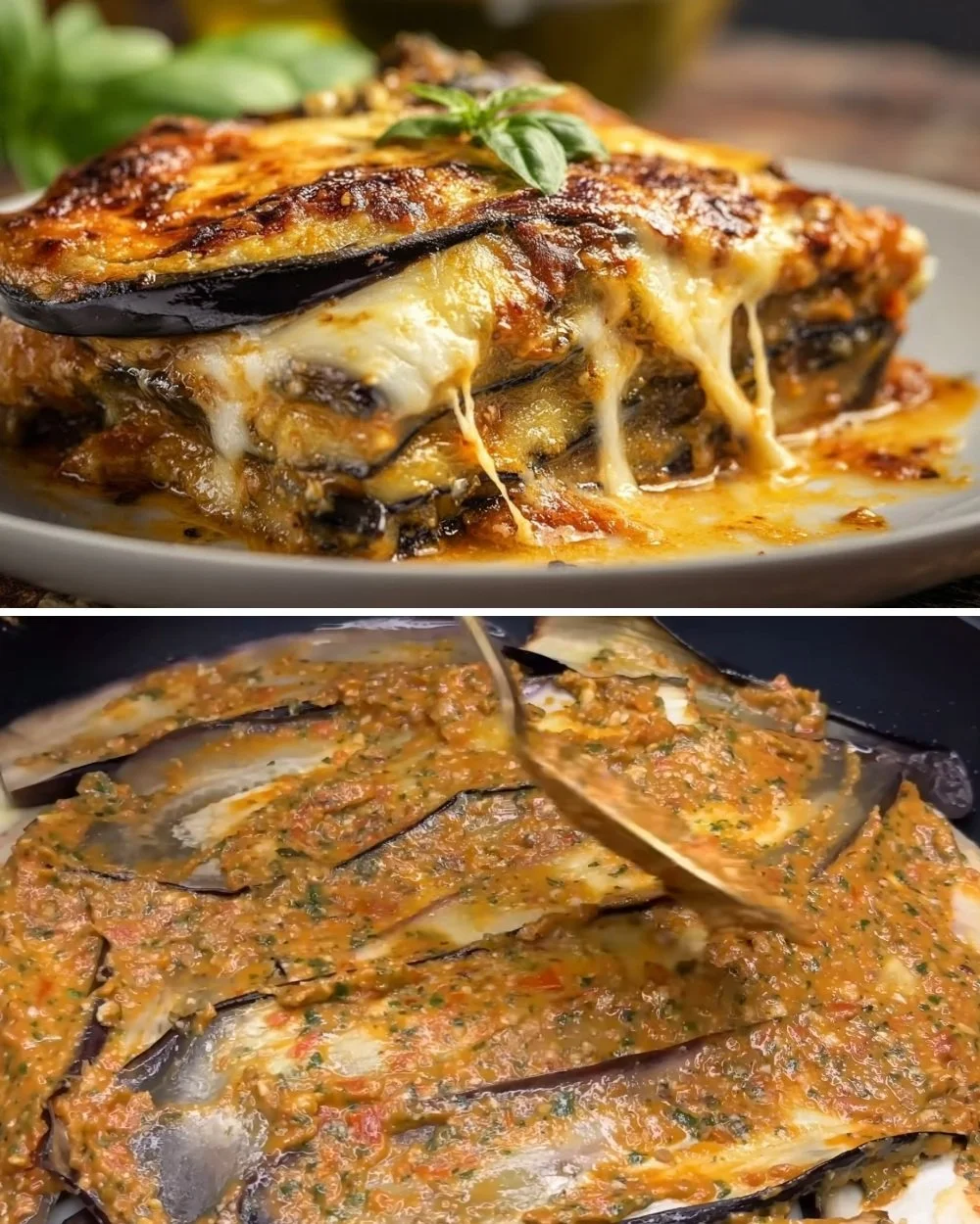 Authentieke Siciliaanse Aubergine Parmigiana met lagen aubergine en kaas