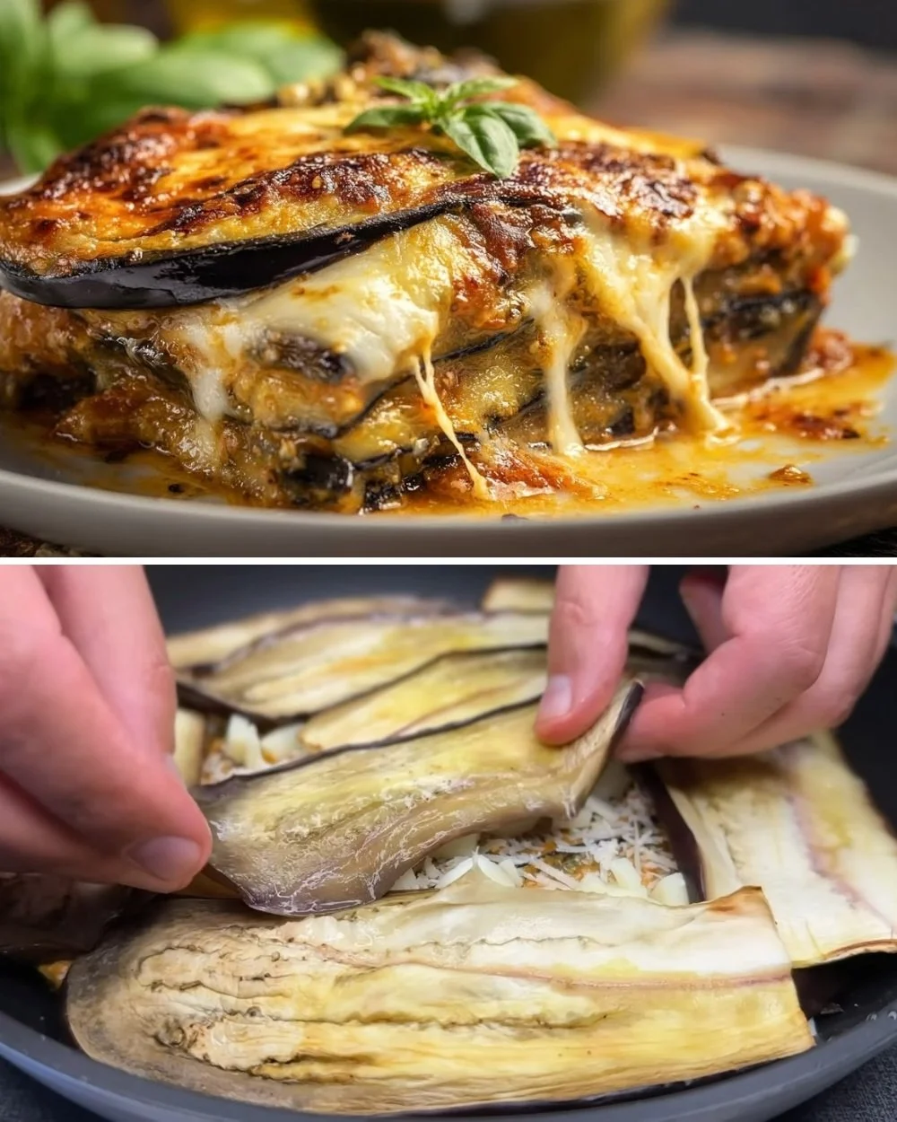 Klassiek Siciliaans aubergine parmigiana gerecht met kaas en tomatensaus.