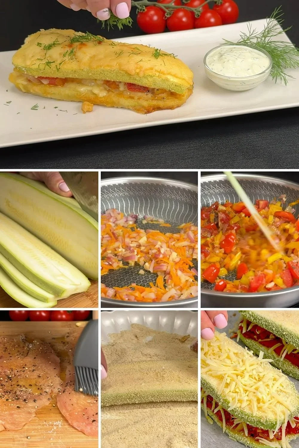 Zucchini Kipgerecht met Komkommer Yoghurt Saus op een bord