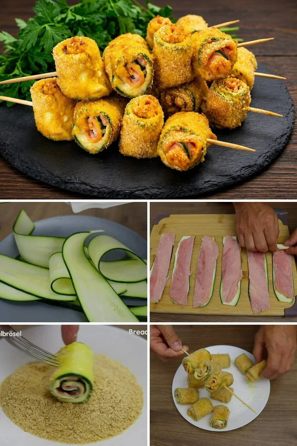 Zucchini rolls gevuld met verse ingrediënten en kruiden