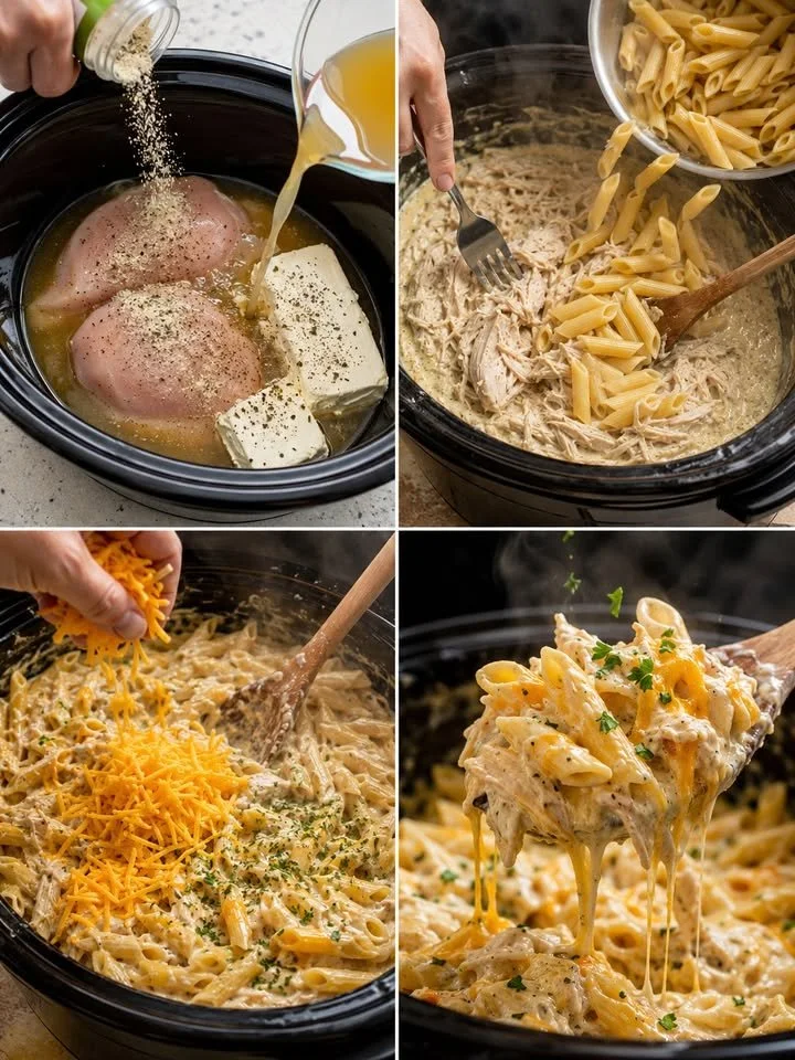 Crockpot Kaasachtige Ranch Kip Pasta met romige saus en kip