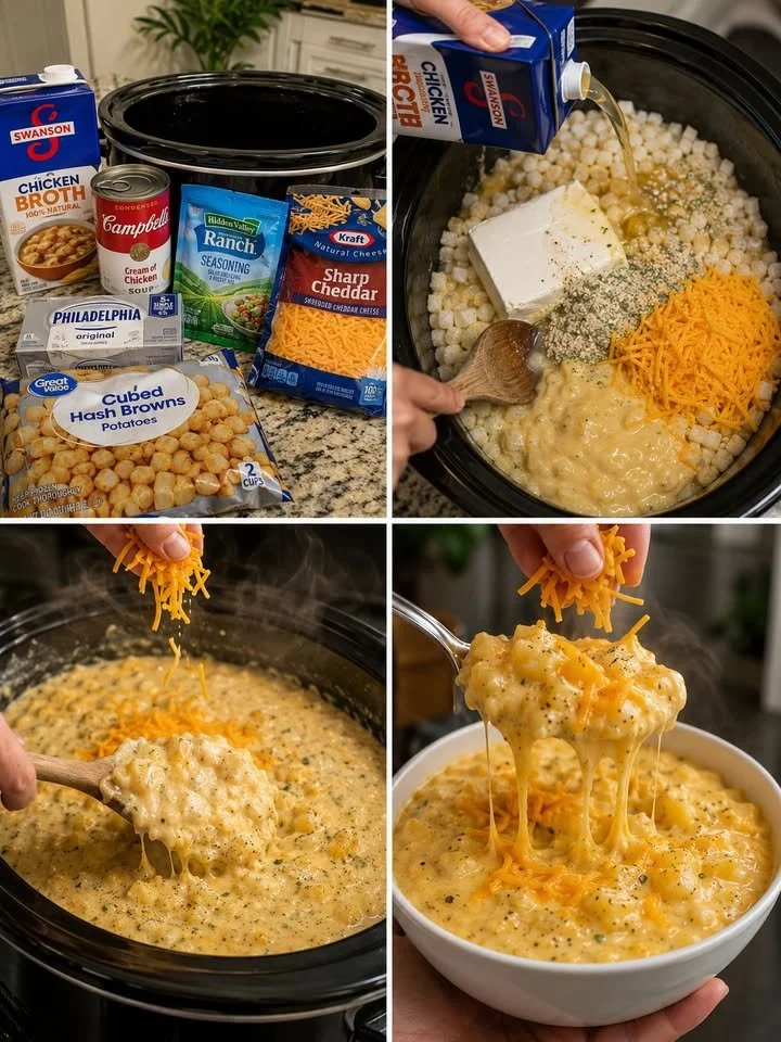Kaasachtige aardappelsoep gekookt in slow cooker