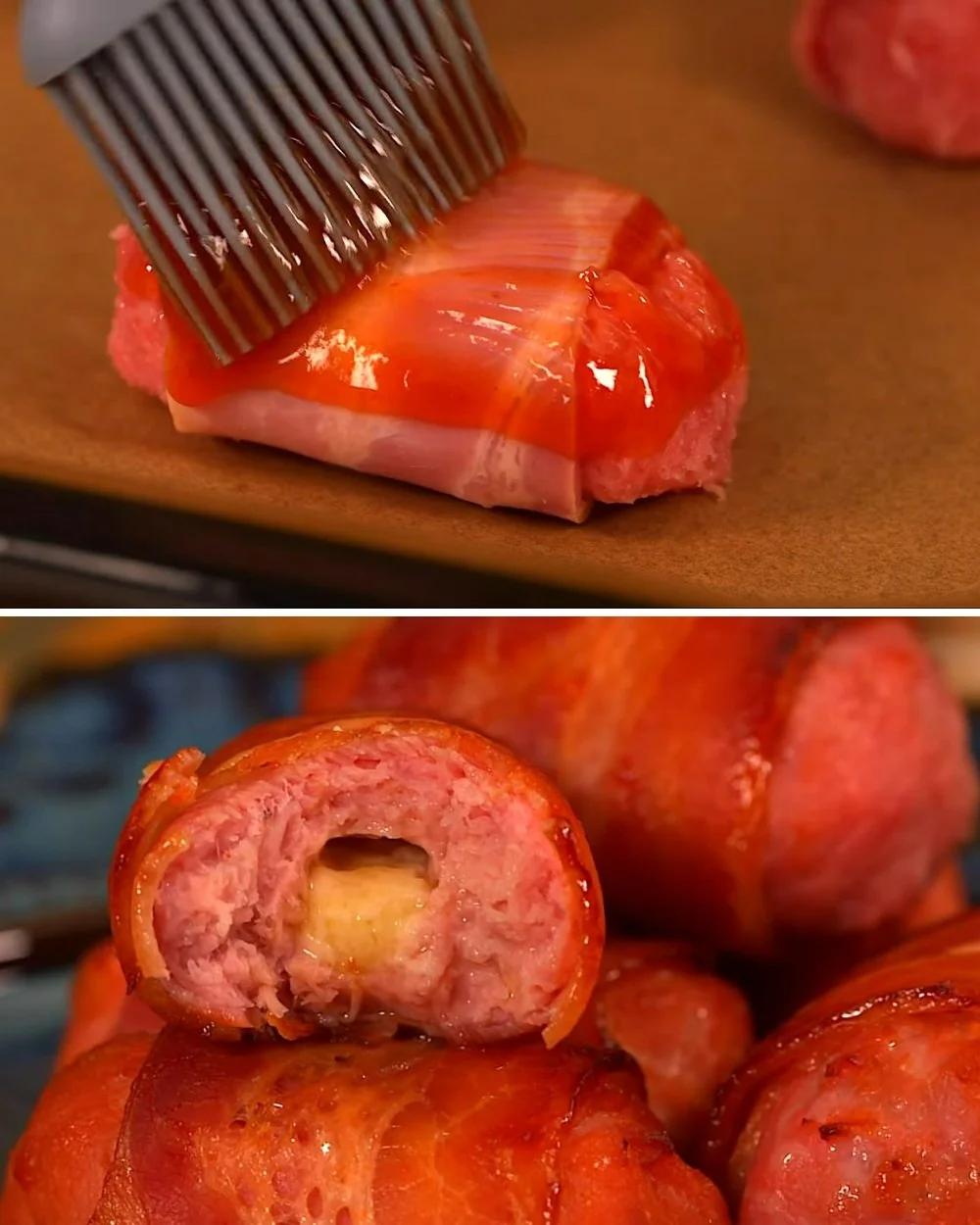 In spek gewikkelde stuffed Italian sausages, snel en gemakkelijk recept
