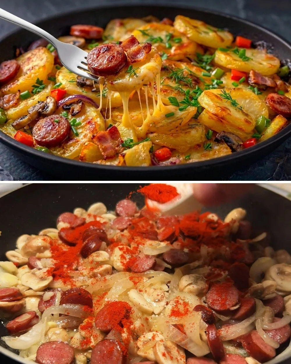 Makkelijke eieren recept met eieren en aardappelen op een bord