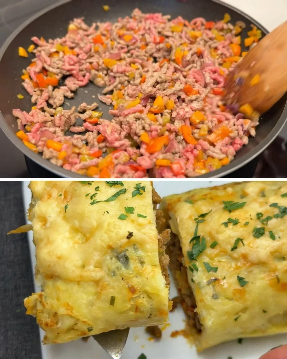 Heerlijk gerecht met aardappelen en gehakt, gemaakt volgens een eenvoudig recept.
