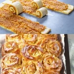 Saftige Apfelschnecken frisch gebacken auf einem Holzbrett