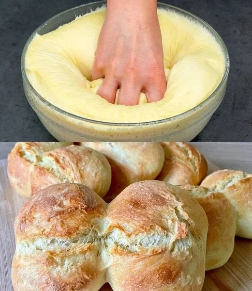 DDR-Übernachtbrötchen mit perfekter Kruste auf einem rustikalen Holzbrett