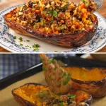 Gevulde pompoen, een smaakvol herfstdiner met seizoensgebonden ingrediënten.