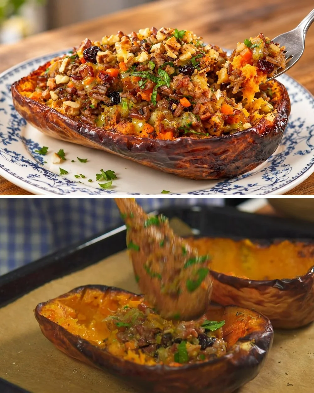 Gevulde pompoen, een smaakvol herfstdiner met seizoensgebonden ingrediënten.