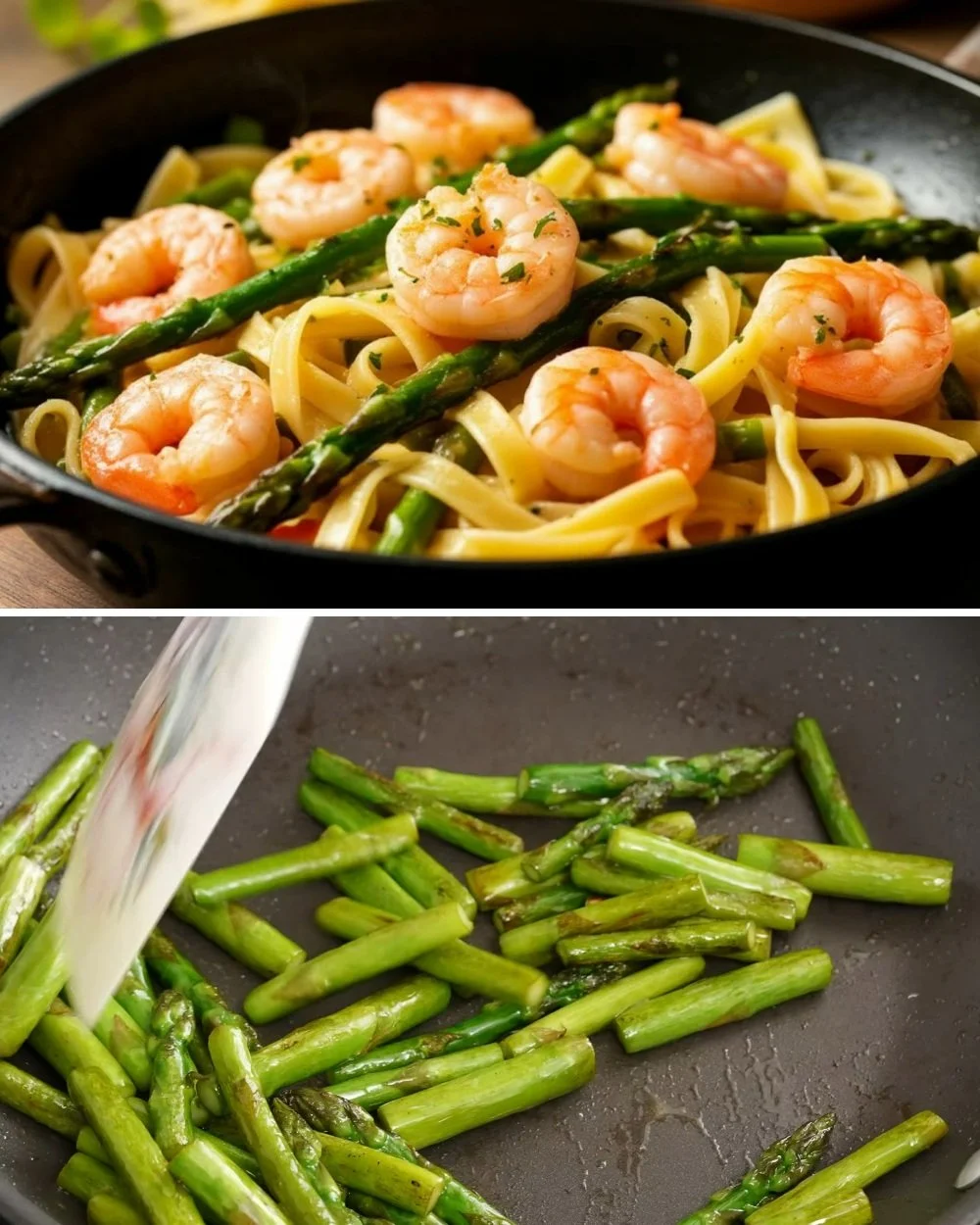 Gezonde pasta met asperges en garnalen voor gewrichten
