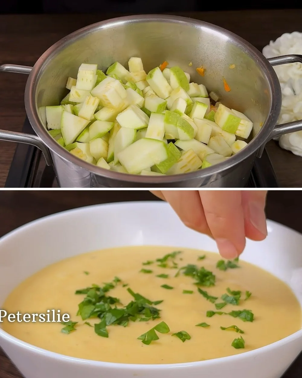 Kom met zelfgemaakte roomsoep, makkelijk en goedkoop recept voor elke week.