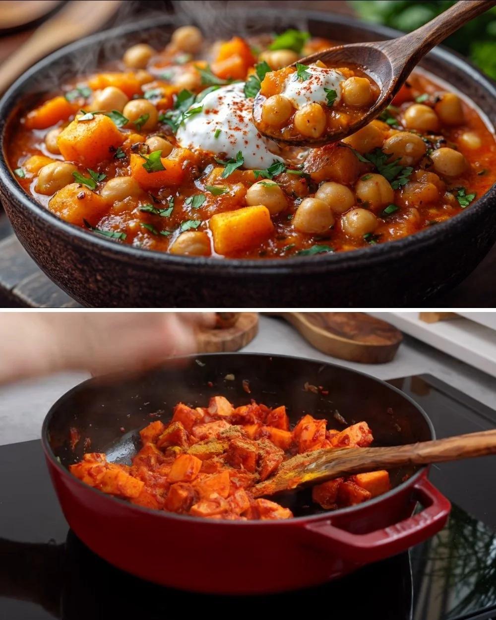 Heerlijke zoete aardappel goulash met diverse groenten en kruiden