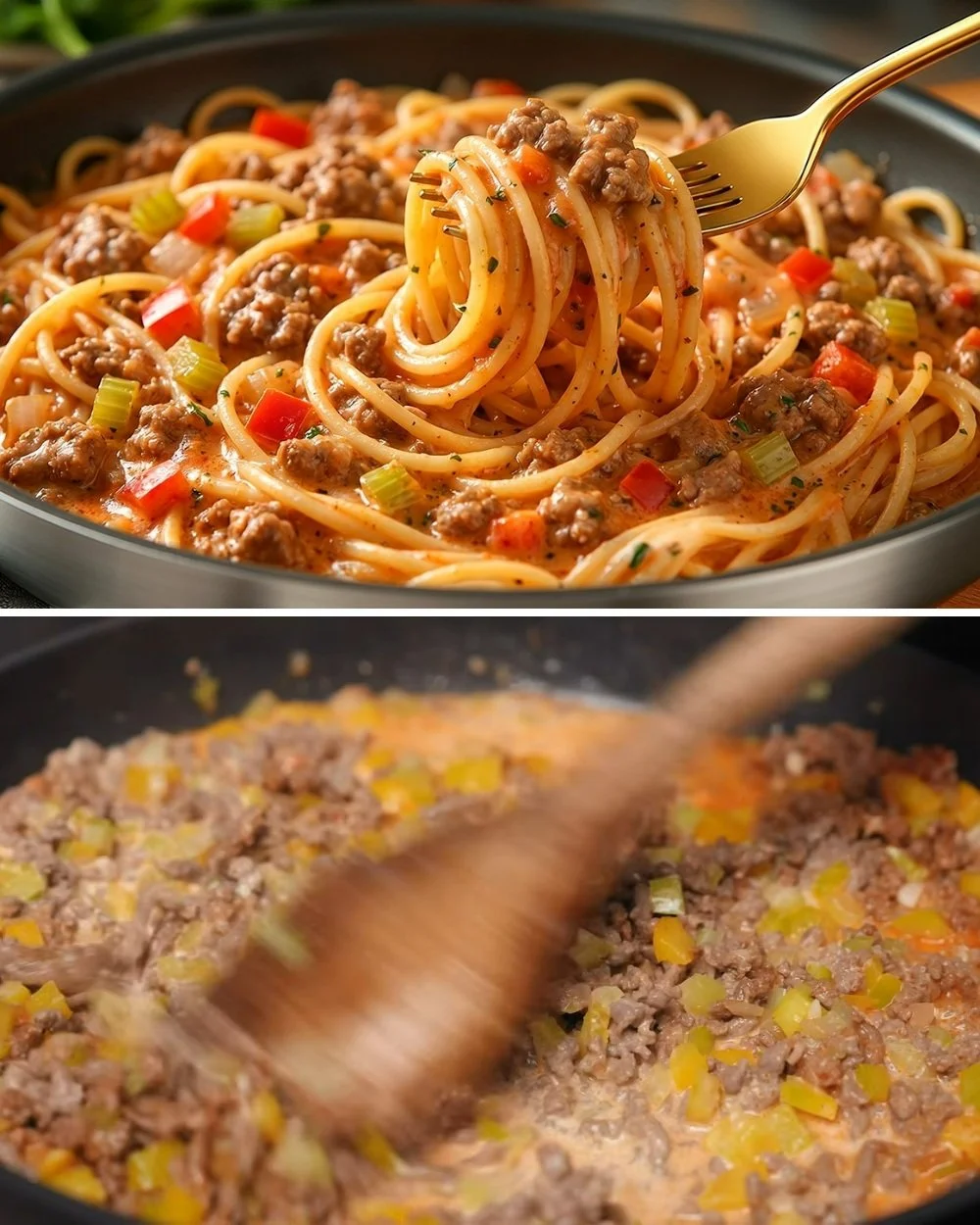 Romige rundvlees pasta in een bord, een heerlijk recept voor het hele gezin.