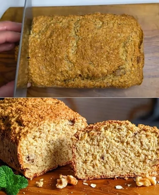Fluffiges Haferbrot glutenfrei und proteinreich auf einem Holzbrett