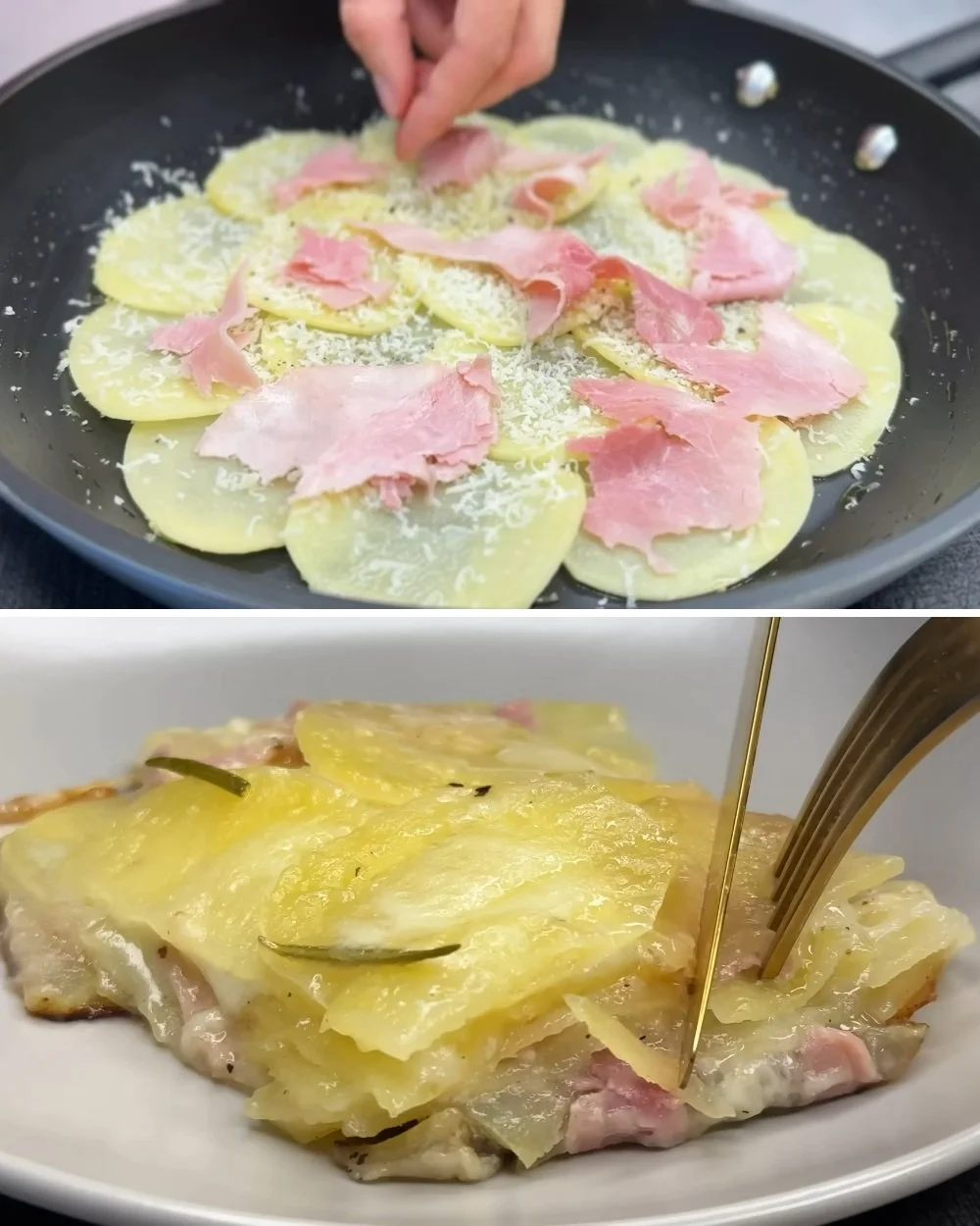 Heerlijk gerecht van aardappel parmigiana zonder oven, eenvoudig en snel te bereiden.