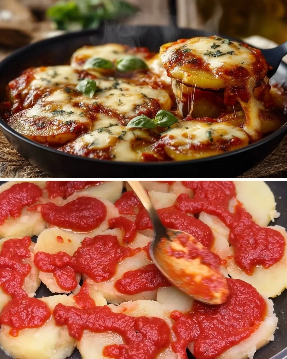 Heerlijke pizzaiola stijl aardappelen zonder oven, een makkelijk en goedkoop recept.