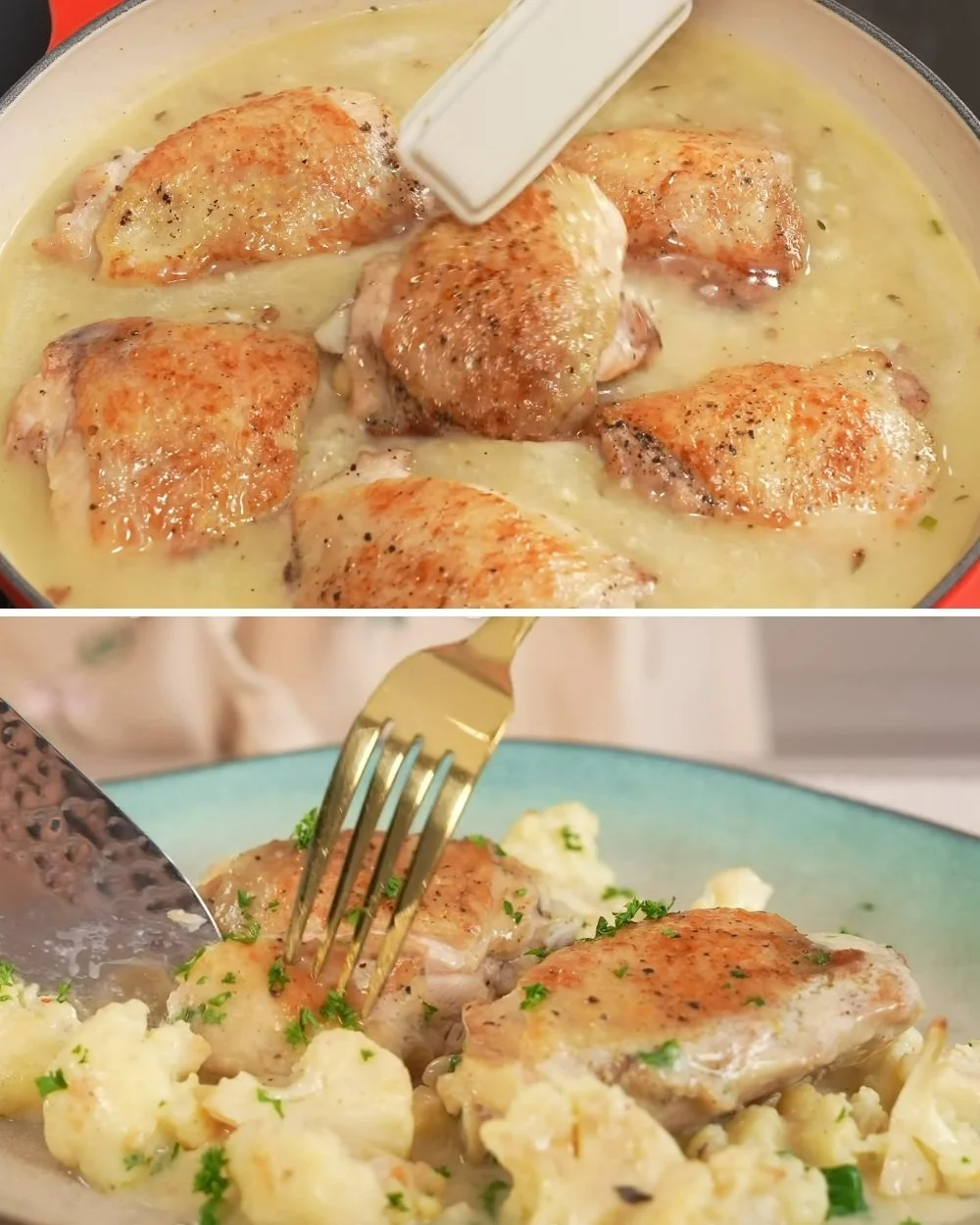Heerlijke kipdijbenen met saus, het favoriete recept van mijn man.