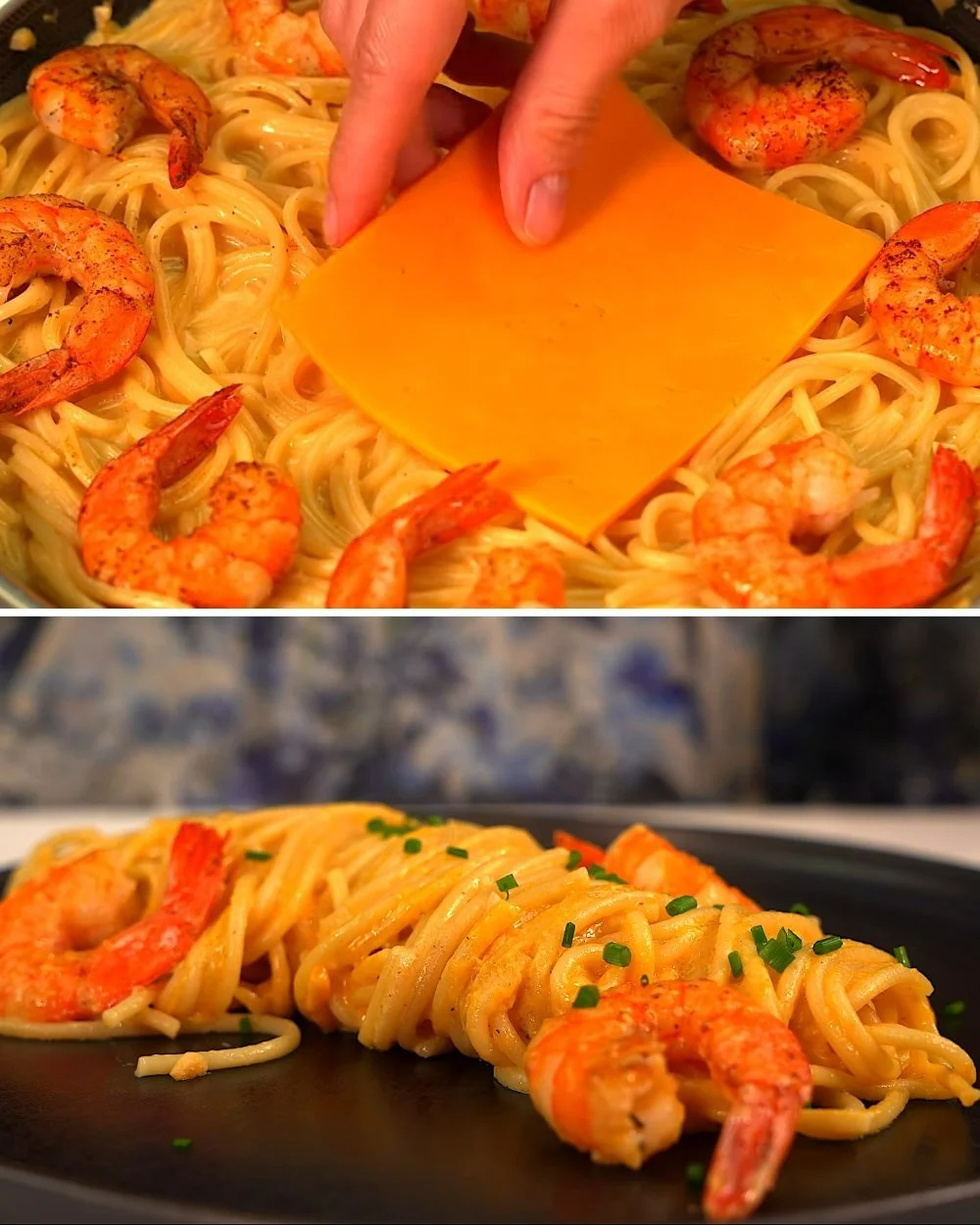 Romige garnalen pasta gerecht met garnalen en een romige saus