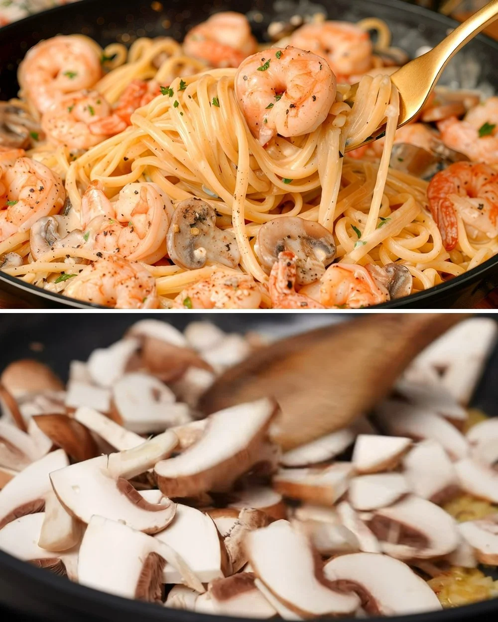 Rijke en romige garnalenpasta met verse ingrediënten en garnalen