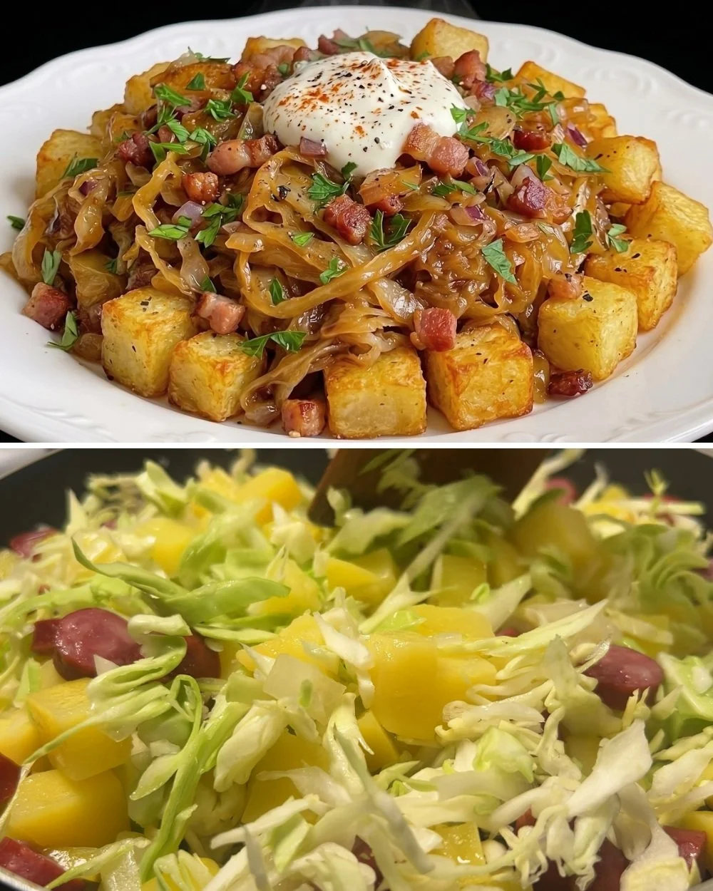 Eenvoudig dinerrecept met aardappelen en kool op een bord