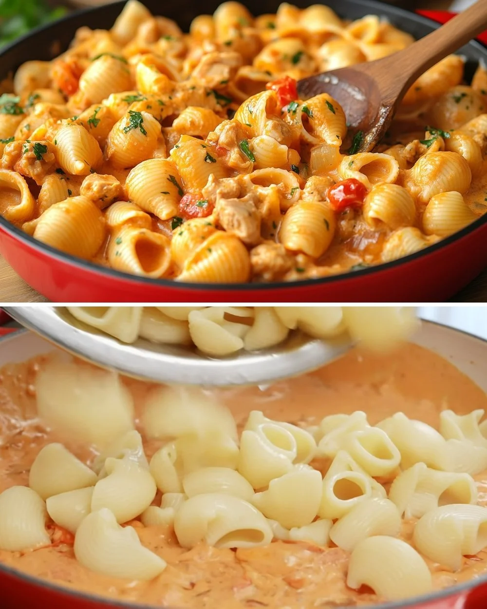 Romige kip pasta met een rijke saus en verse ingrediënten