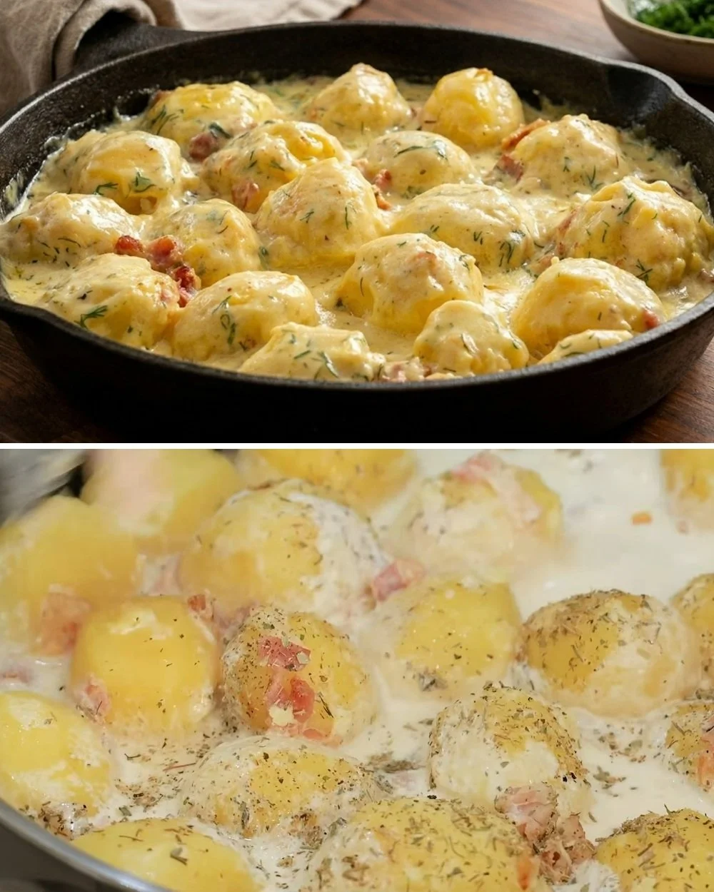 Romige aardappelen met kaas en krokante spek, heerlijk gerecht
