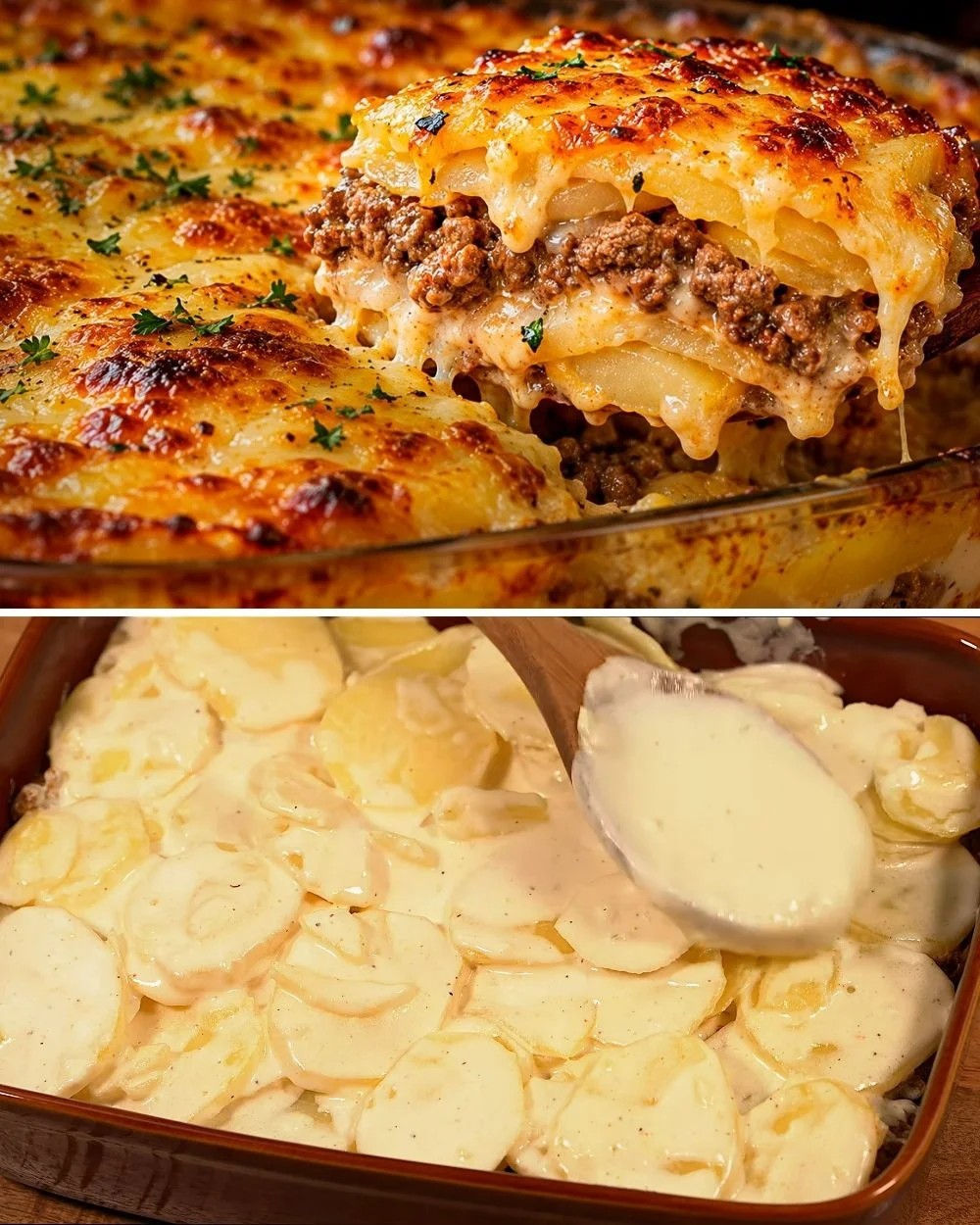 Gehakt met knoflook en aardappelen op een bord, heerlijk diner recept