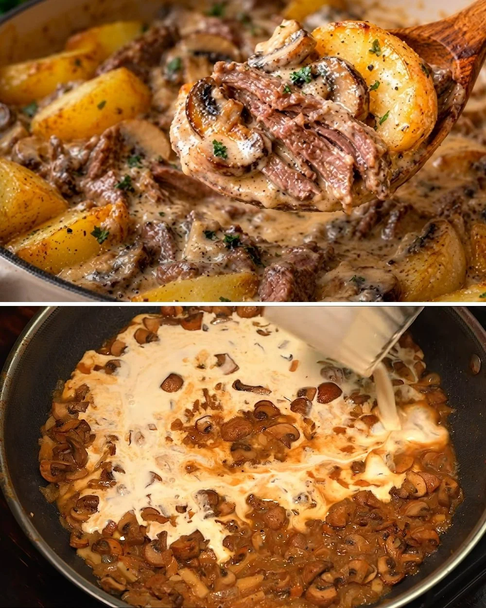 Romig knoflook rundvlees met aardappelen, een eenvoudig weekenddiner recept