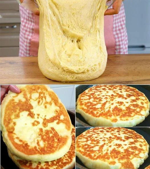Lángos mit Käsefüllung auf einem Teller serviert