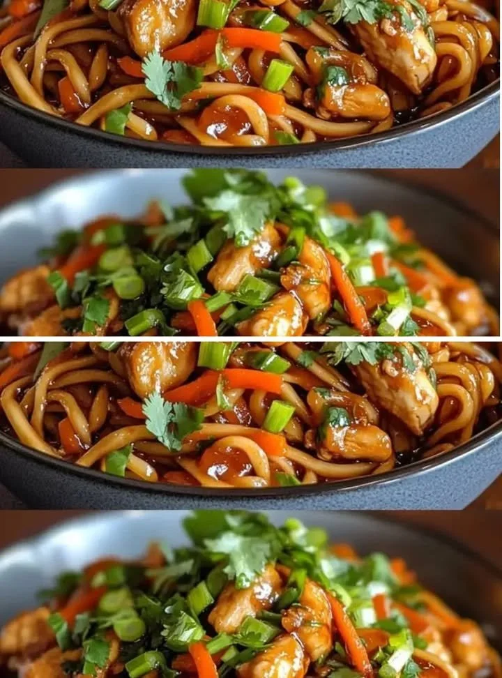 Heerlijk Kip Chow Mein gerecht voor het gezin met groenten en saus