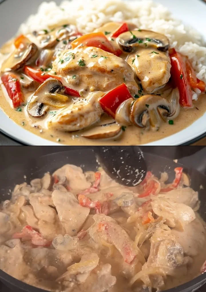 Kip in heerlijke saus op een bord, klaar om te serveren.