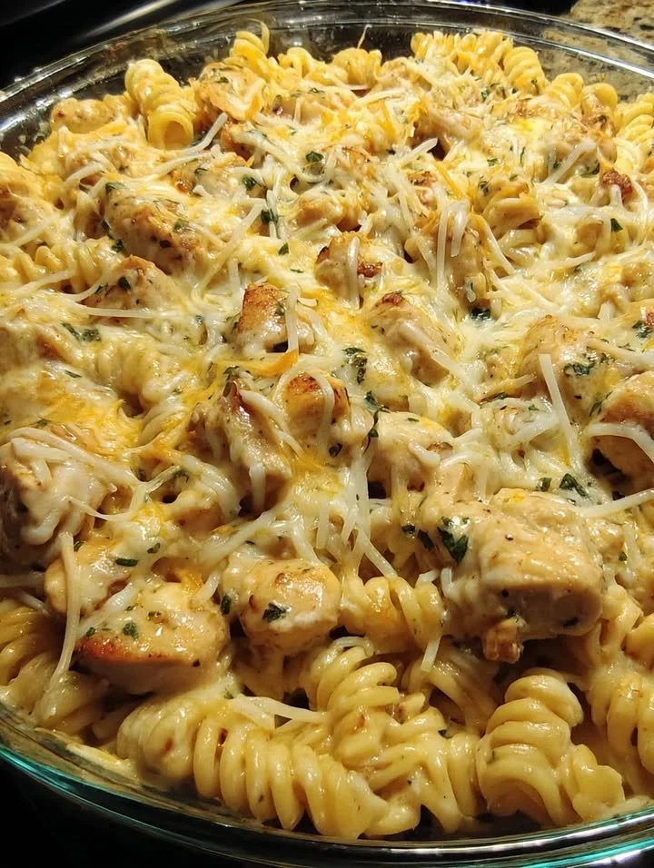Romige kippenpasta uit de oven, ideale ovenschotel voor kinderen