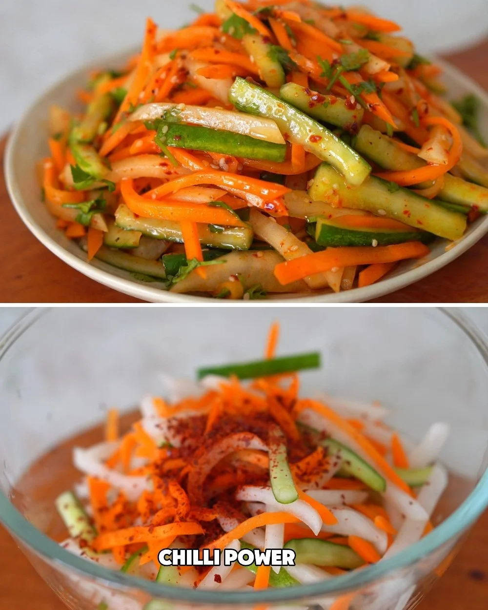 Komkommer Wortel Radijs Salade met sesam en verse ingrediënten