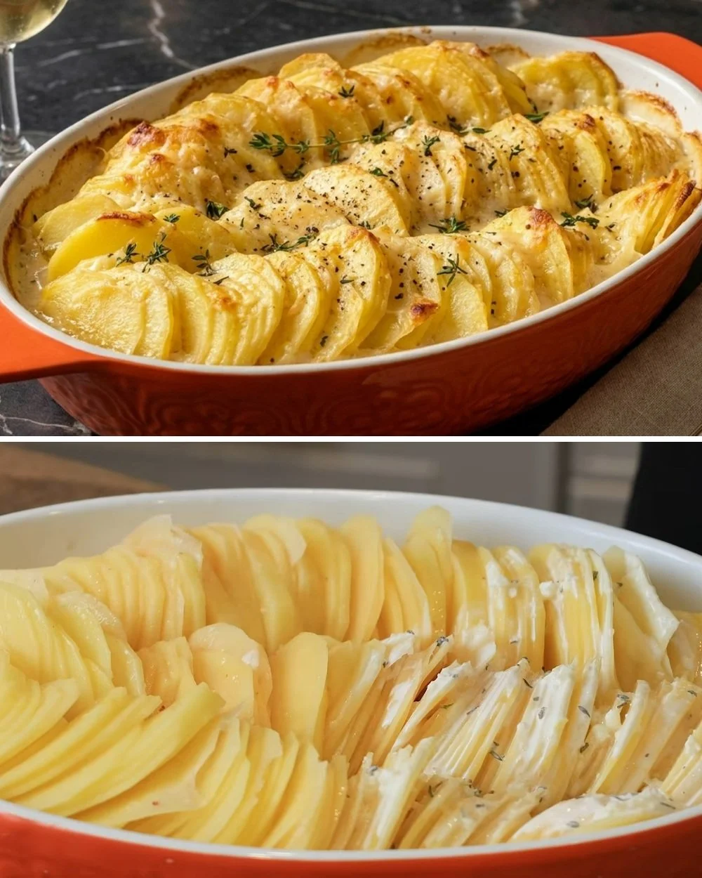 Romige aardappelgratin klaar om te genieten, een onweerstaanbaar gerecht.