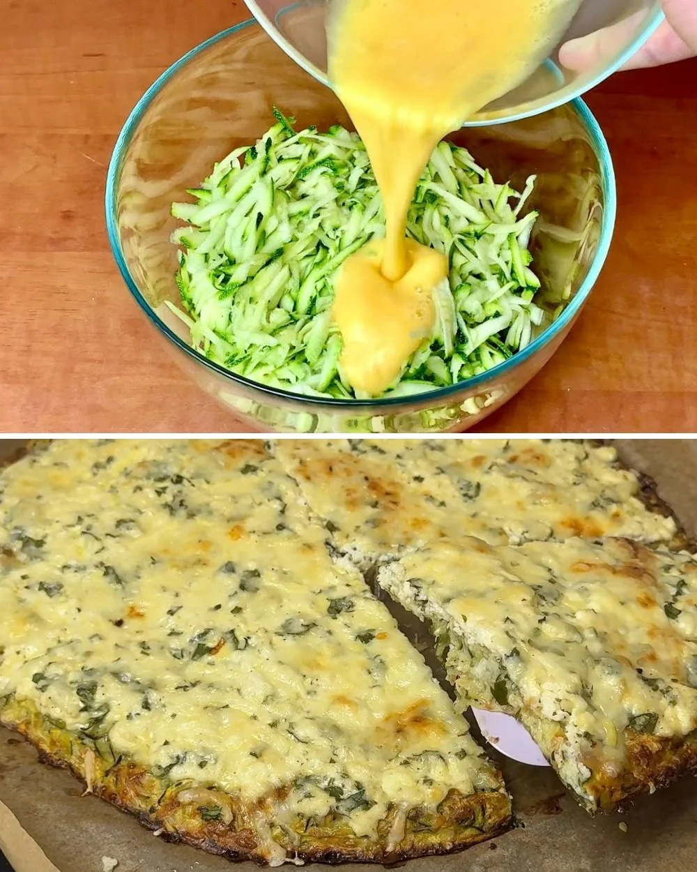 Rasp courgette met eieren en cottage cheese voor een gezonde maaltijd.