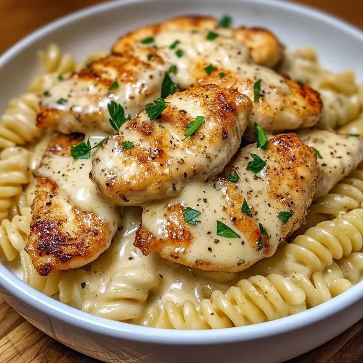 Romige kippasta gerecht voor gezinnen met verse ingrediënten.