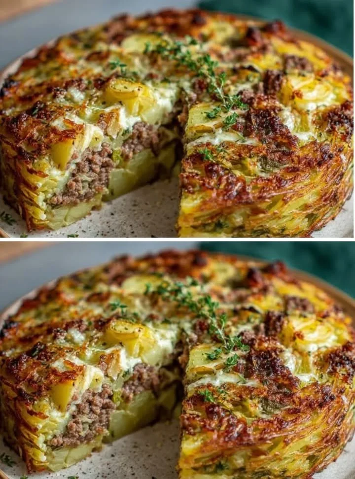 Rösti-ovenschotel met gehakt en prei, ideaal voor doordeweekse maaltijden.