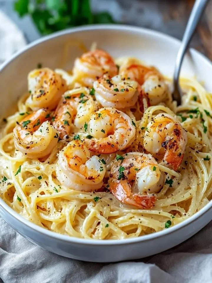 Garnalen Scampi Pasta Ovenschotel klaar om geserveerd te worden.